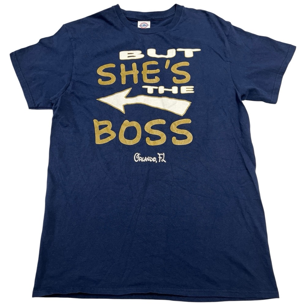 But She's The Boss Men's Blue Graphic Tee Short Sleeve Size Medium Orlando FL